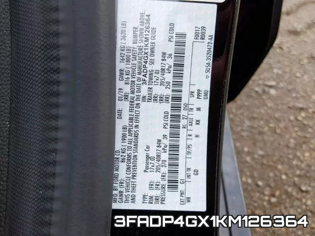 3FADP4GX1KM126364 фото 2