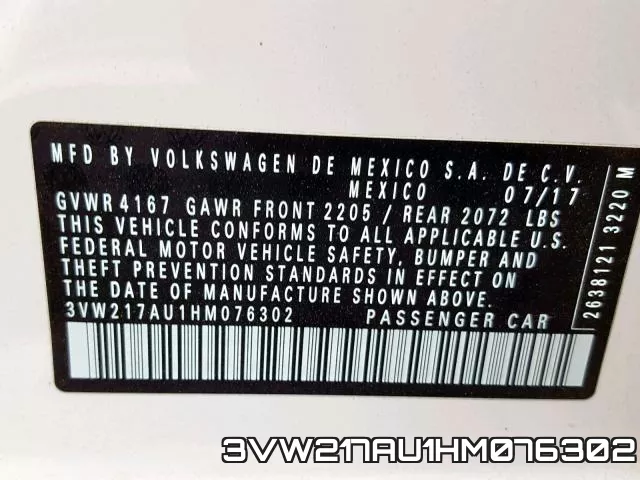 3VW217AU1HM076302 фото 2