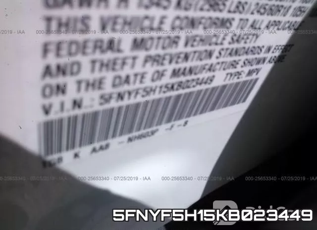 5FNYF5H15KB023449 фото 9