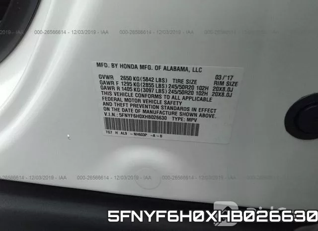 5FNYF6H0XHB026630 фото 10