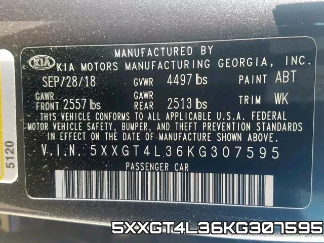 5XXGT4L36KG307595 фото 2