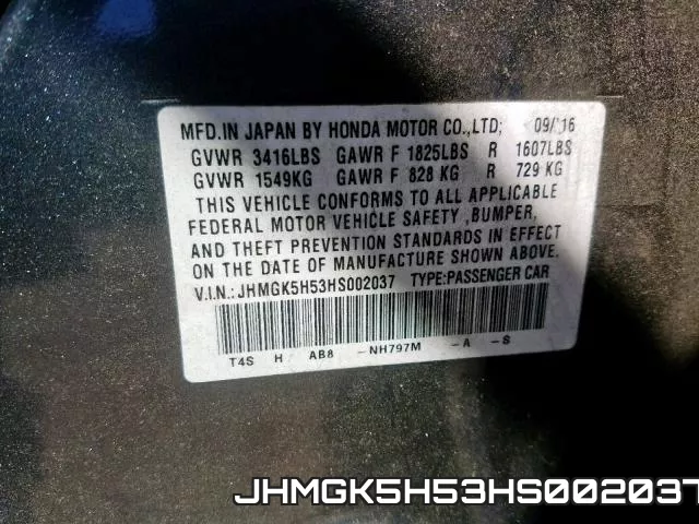 JHMGK5H53HS002037 фото 2