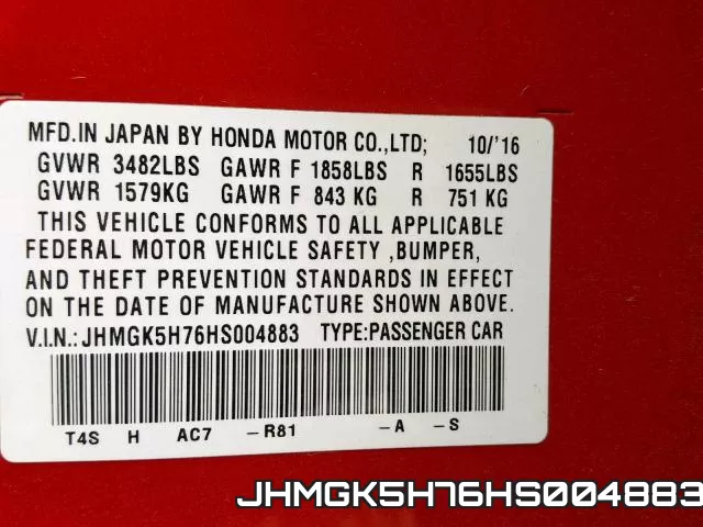 JHMGK5H76HS004883 фото 2