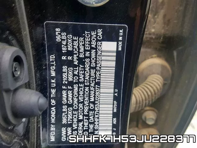 SHHFK7H53JU228377 фото 2