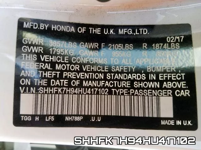 SHHFK7H94HU417102 фото 2