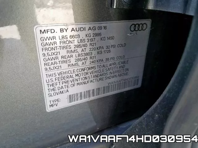 WA1VAAF74HD030954 фото 2