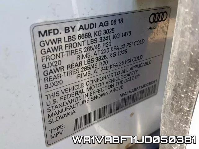 WA1VABF71JD050381 фото 2