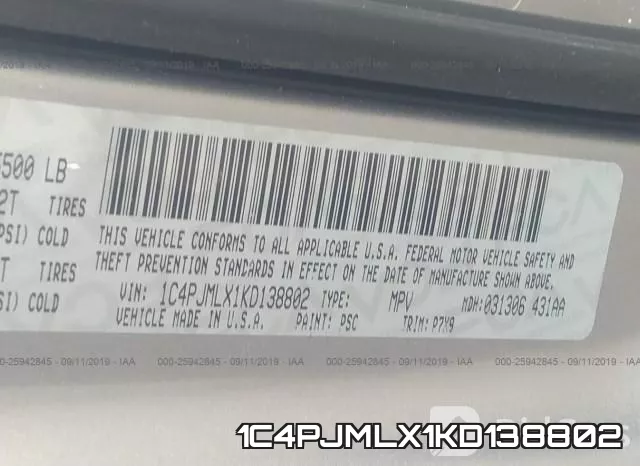 1C4PJMLX1KD138802 фото 10