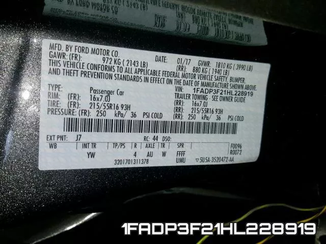 1FADP3F21HL228919 фото 2