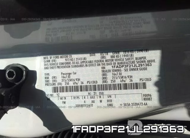 1FADP3F21JL291363 фото 9