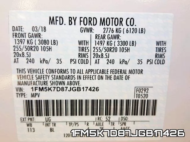 1FM5K7D87JGB17426 фото 2
