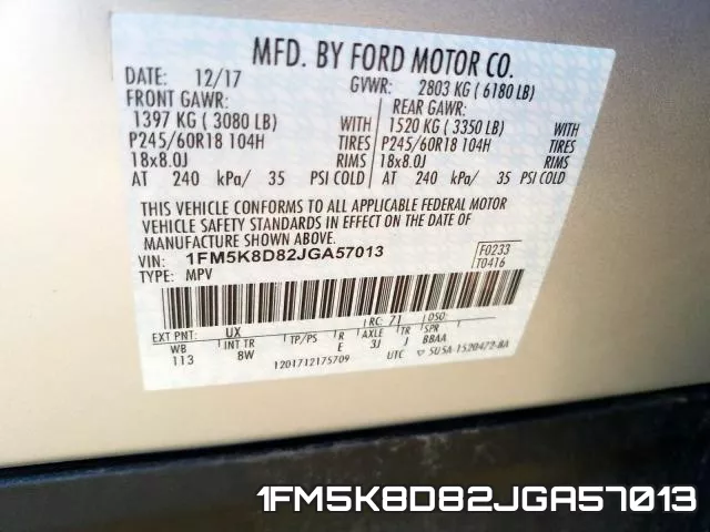 1FM5K8D82JGA57013 фото 2