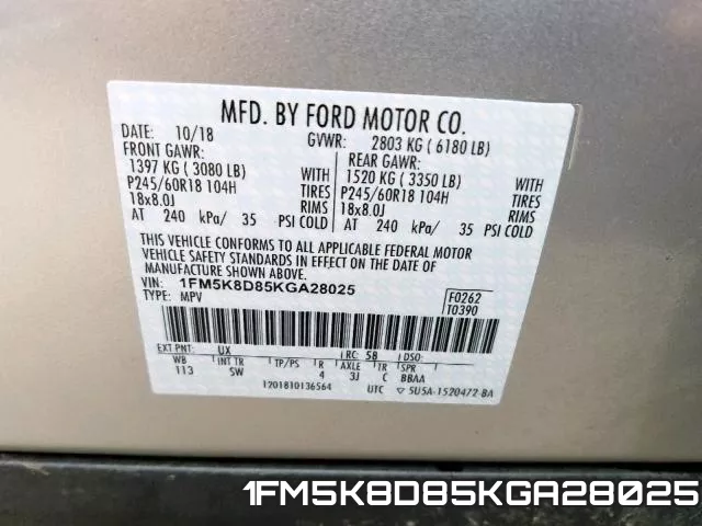 1FM5K8D85KGA28025 фото 2
