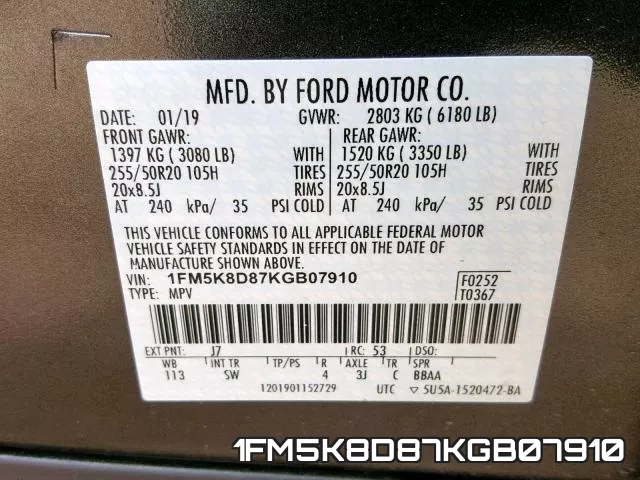 1FM5K8D87KGB07910 фото 2