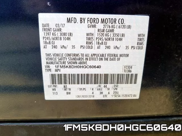 1FM5K8DH0HGC60640 фото 2
