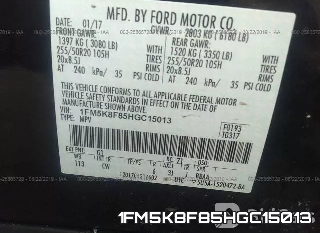 1FM5K8F85HGC15013 фото 10