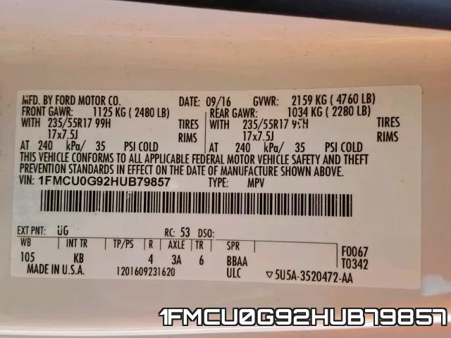 1FMCU0G92HUB79857 фото 2