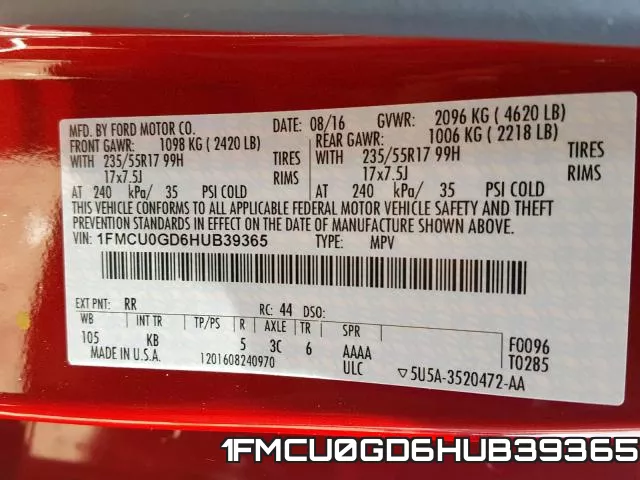 1FMCU0GD6HUB39365 фото 2