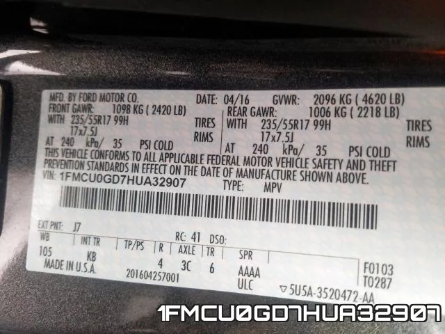 1FMCU0GD7HUA32907 фото 2
