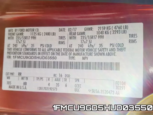 1FMCU9GD5HUD03550 фото 2