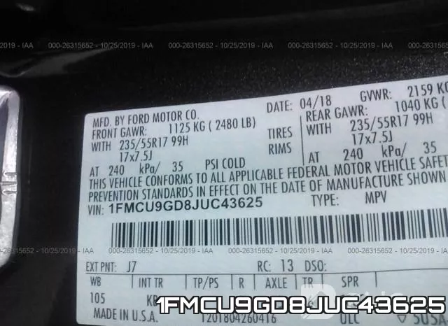 1FMCU9GD8JUC43625 фото 10