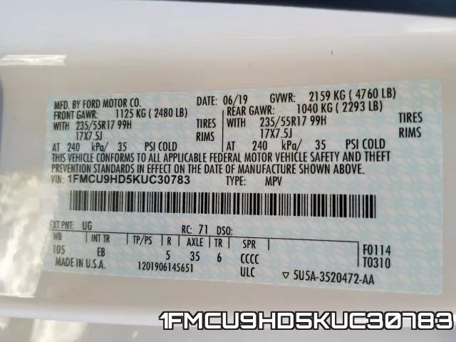 1FMCU9HD5KUC30783 фото 2