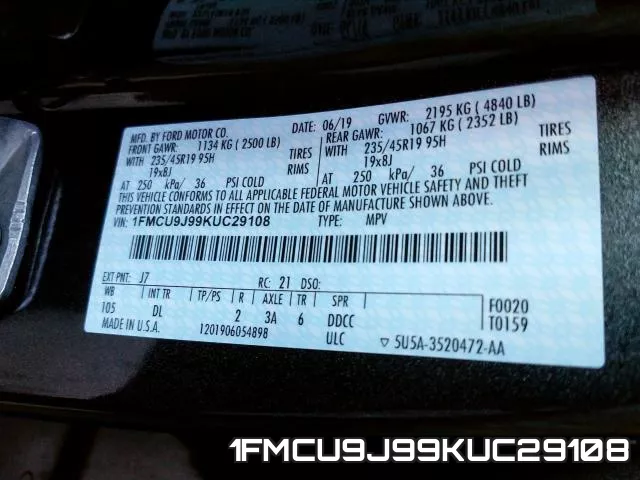 1FMCU9J99KUC29108 фото 2