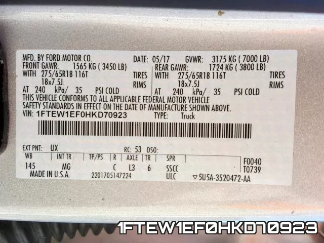 1FTEW1EF0HKD70923 фото 2