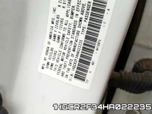 1HGCR2F34HA022235 фото 2