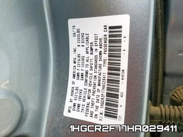 1HGCR2F77HA029411 фото 2