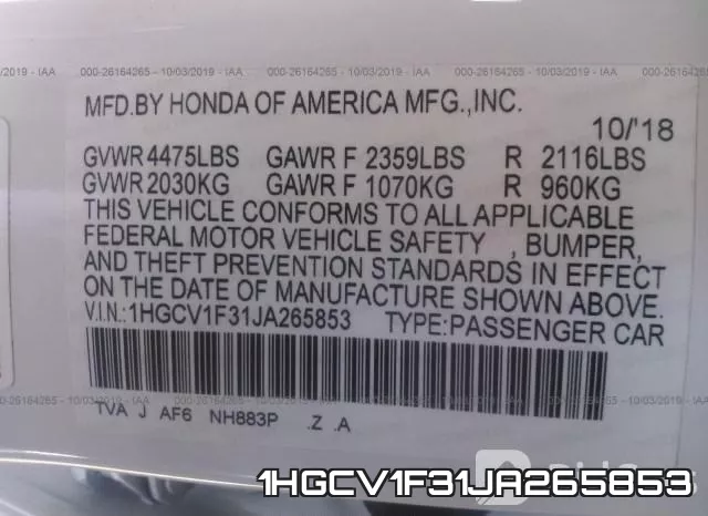 1HGCV1F31JA265853 фото 10