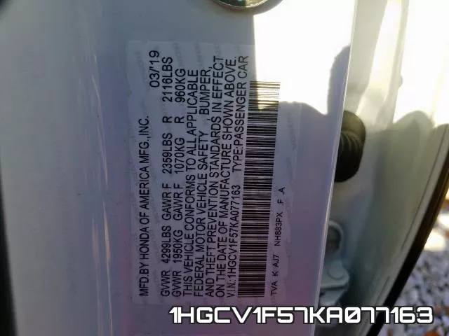 1HGCV1F57KA077163 фото 2