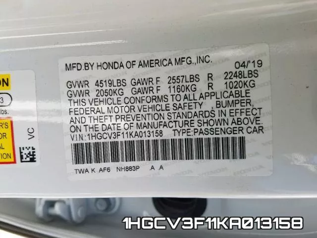 1HGCV3F11KA013158 фото 2