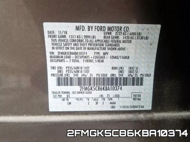 2FMGK5C86KBA10374 фото 2
