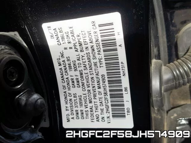2HGFC2F58JH574909 фото 2
