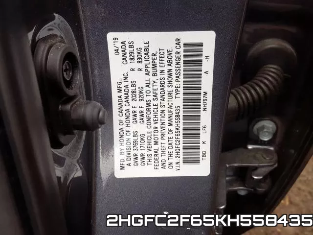 2HGFC2F65KH558435 фото 2