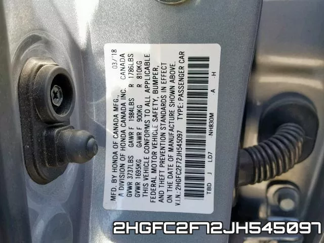 2HGFC2F72JH545097 фото 2