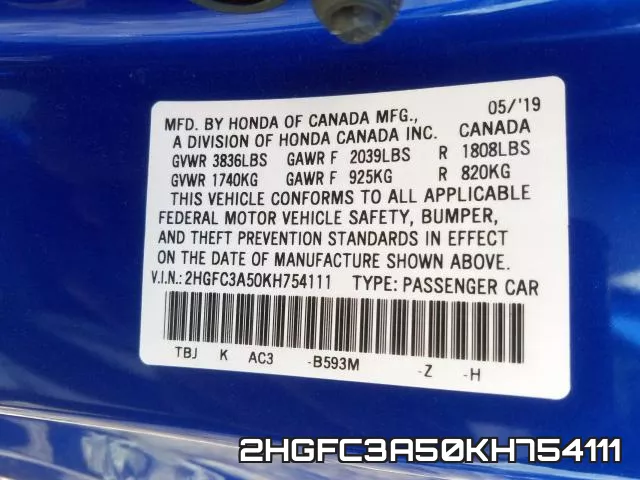 2HGFC3A50KH754111 фото 2