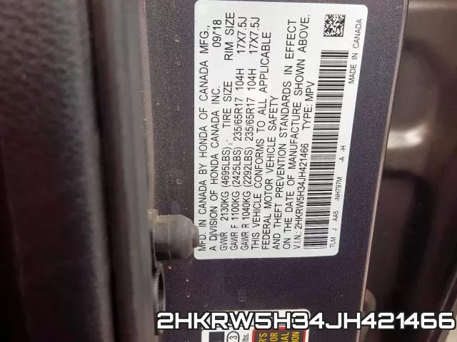 2HKRW5H34JH421466 фото 2