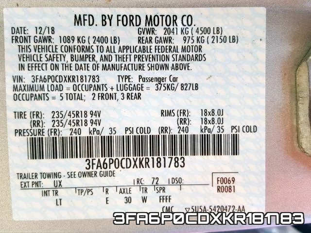 3FA6P0CDXKR181783 фото 2
