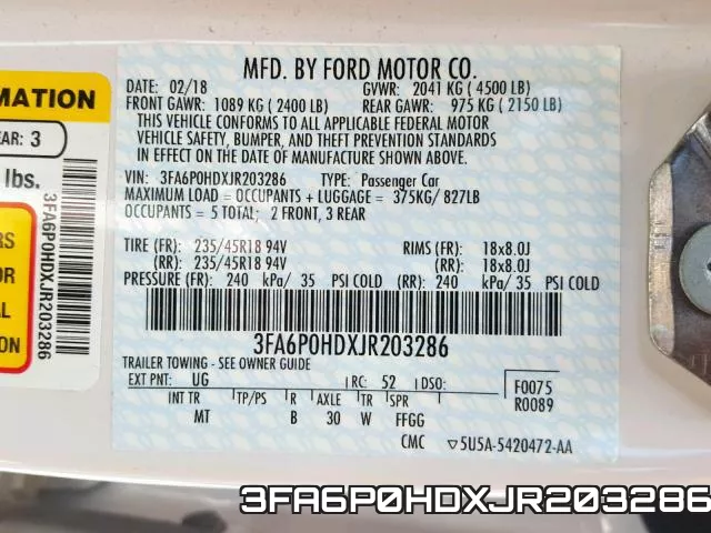 3FA6P0HDXJR203286 фото 2