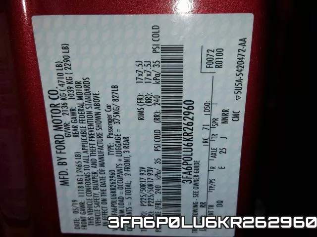 3FA6P0LU6KR262960 фото 2