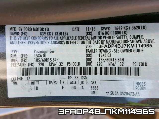 3FADP4BJ7KM114965 фото 2