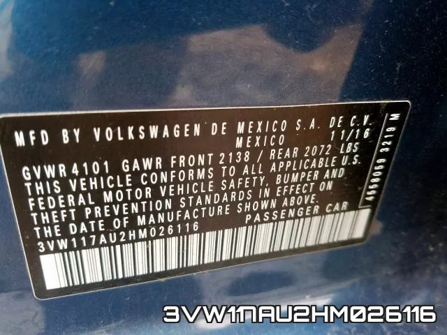 3VW117AU2HM026116 фото 2