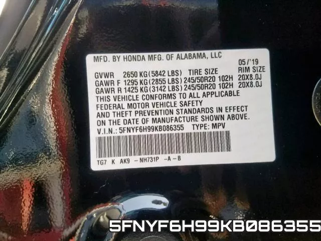 5FNYF6H99KB086355 фото 2