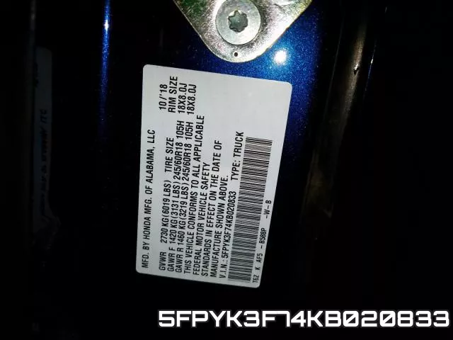 5FPYK3F74KB020833 фото 2