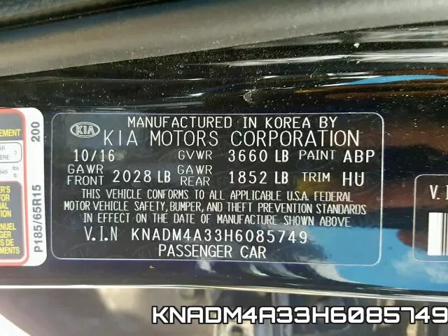 KNADM4A33H6085749 фото 2