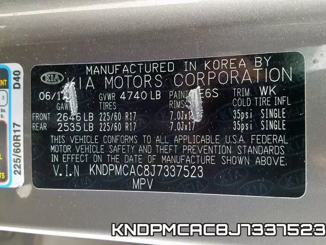 KNDPMCAC8J7337523 фото 2