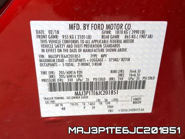 MAJ3P1TE6JC201851 фото 2