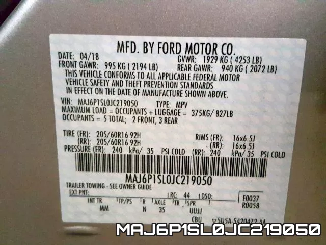 MAJ6P1SL0JC219050 фото 2